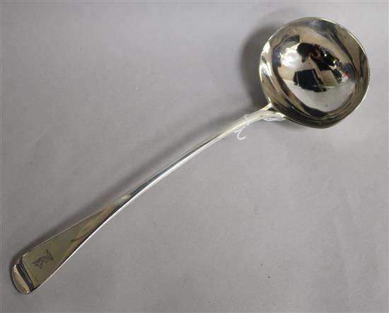 A Victorian silver Old English pattern soup ladle, George Adams, London, 1864, 33.3cm.